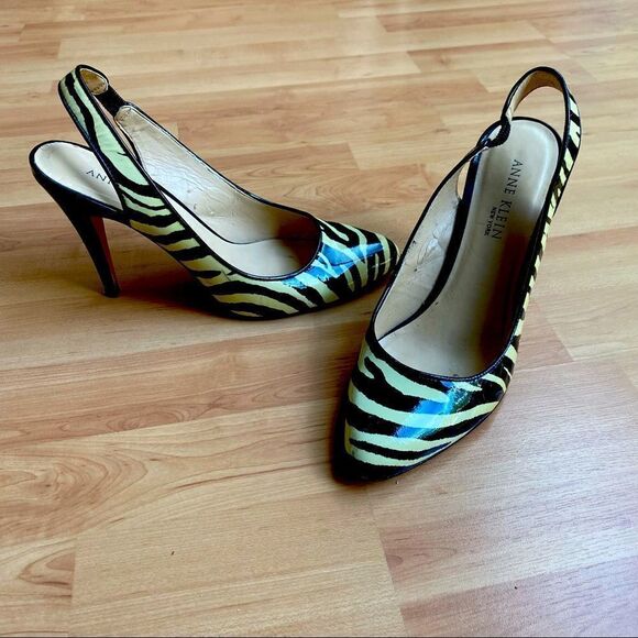 Ann Klein Zebra Sling Back 4” Heels Sz 9 Pumps - Picture 1 of 8
